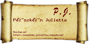 Pászkán Julietta névjegykártya